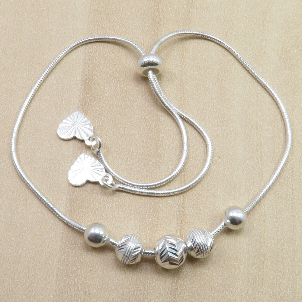 925 Sterling Silver Adjustable beads charm Bracelet