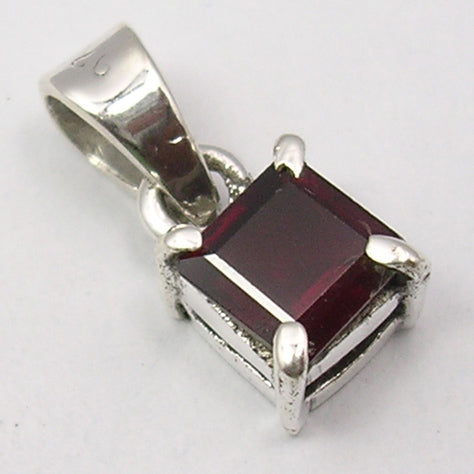 925 Silver Red Garnet Square Pendant