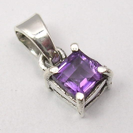 925 Silver Purple Amethyst Square Pendant