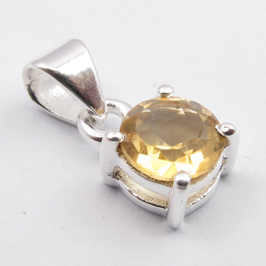 925 Silver Yellow Citrine Round Pendant
