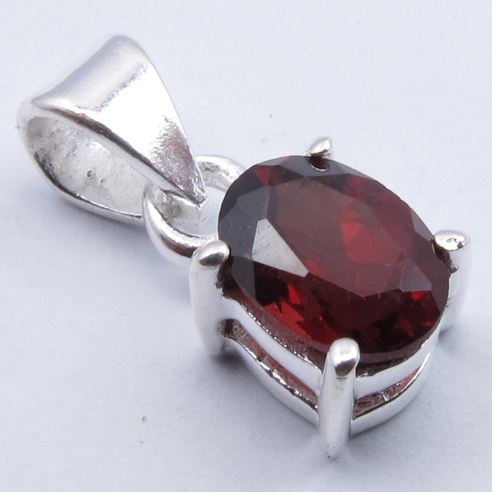 925 Silver Red Garnet Oval Pendant