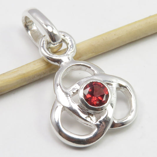 925 Sterling Silver Red Garnet Celtic Knot Pendant
