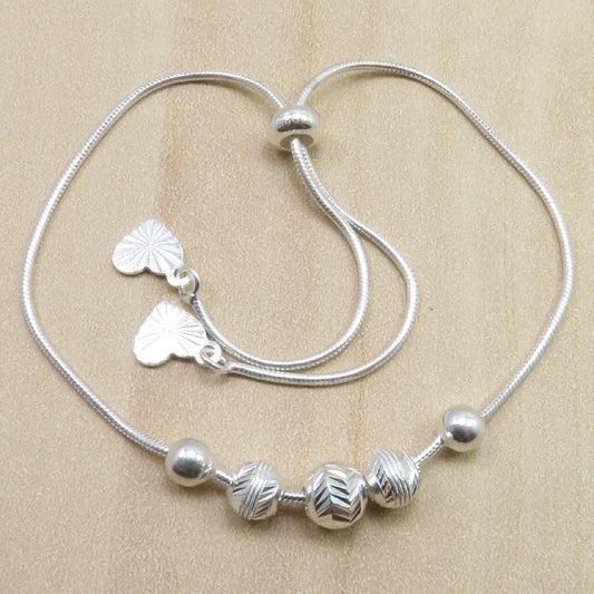 925 Sterling Silver Adjustable beads charm Bracelet